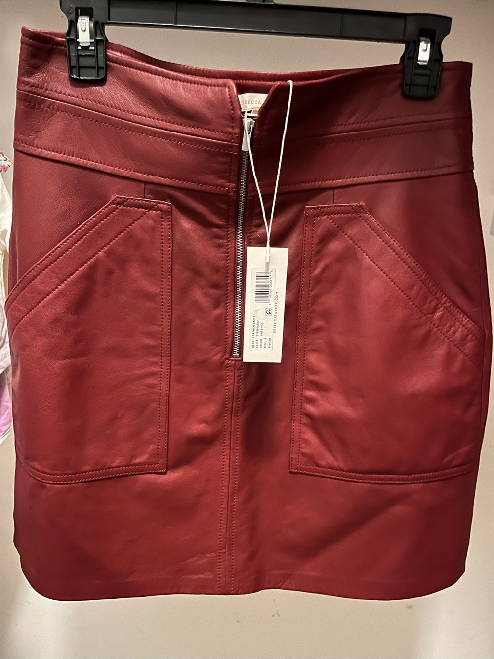 Rebecca Taylor Red Faux Leather Zip-Front Mini Skirt